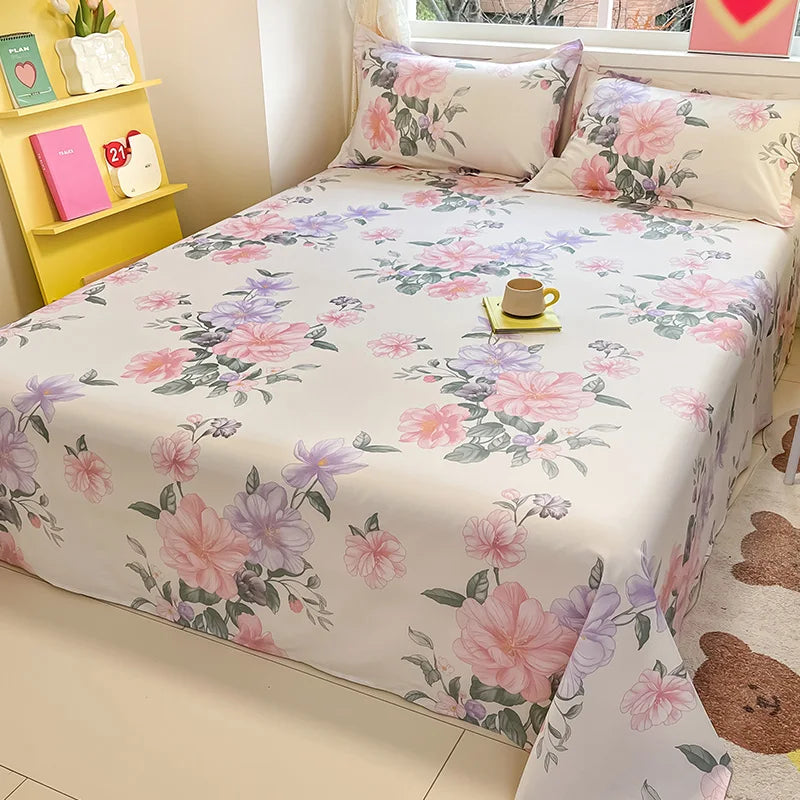 1pcs 100% Cotton Bed Sheet Flower Series Printed Double Top King Sheets for Girls Boys Kids Single Queen King Size Bed Linen
