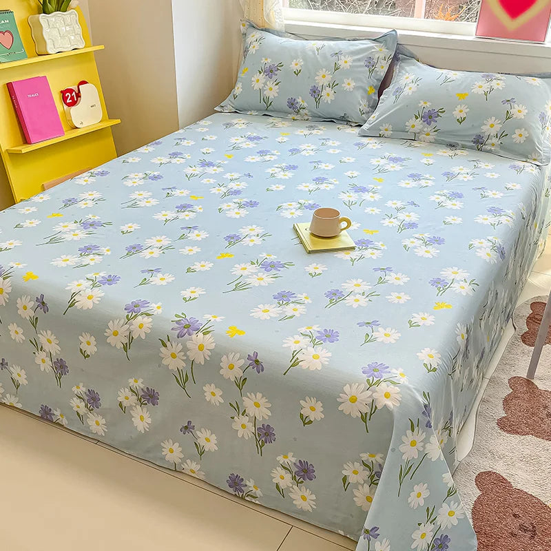 1pcs 100% Cotton Bed Sheet Flower Series Printed Double Top King Sheets for Girls Boys Kids Single Queen King Size Bed Linen