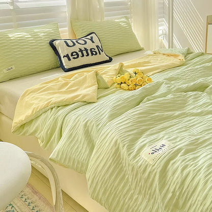 Summer quilt, bubble wash cotton color block bed sheet summer quilt, double bed cooling blanket, air conditioning quilt