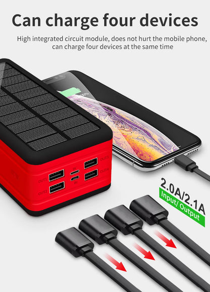 60000mAh Wireless Solar Power Bank Portable Phone Charger 4USB Outdoor Large Capacity External Battery for IPhone Xiaomi Samsung