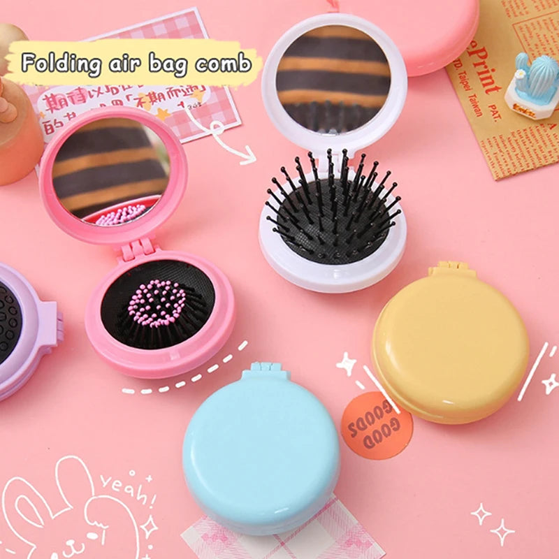 Traveling Small Size Hair Comb With Folding Mirror Portable Massage Folding Comb Women Girl Hair Brush With Mirror Styling Tools