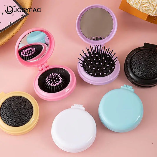 Traveling Small Size Hair Comb With Folding Mirror Portable Massage Folding Comb Women Girl Hair Brush With Mirror Styling Tools