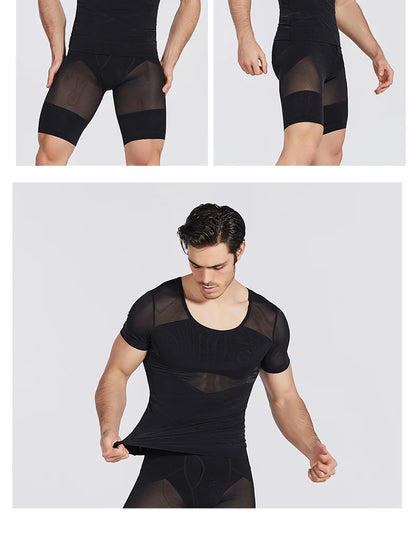 Men Mesh Body Shaper Shirt Weight Loss Shapewear Tank Top Abdomen Slimming Belly Compression Shirts Workout Waist Trainer