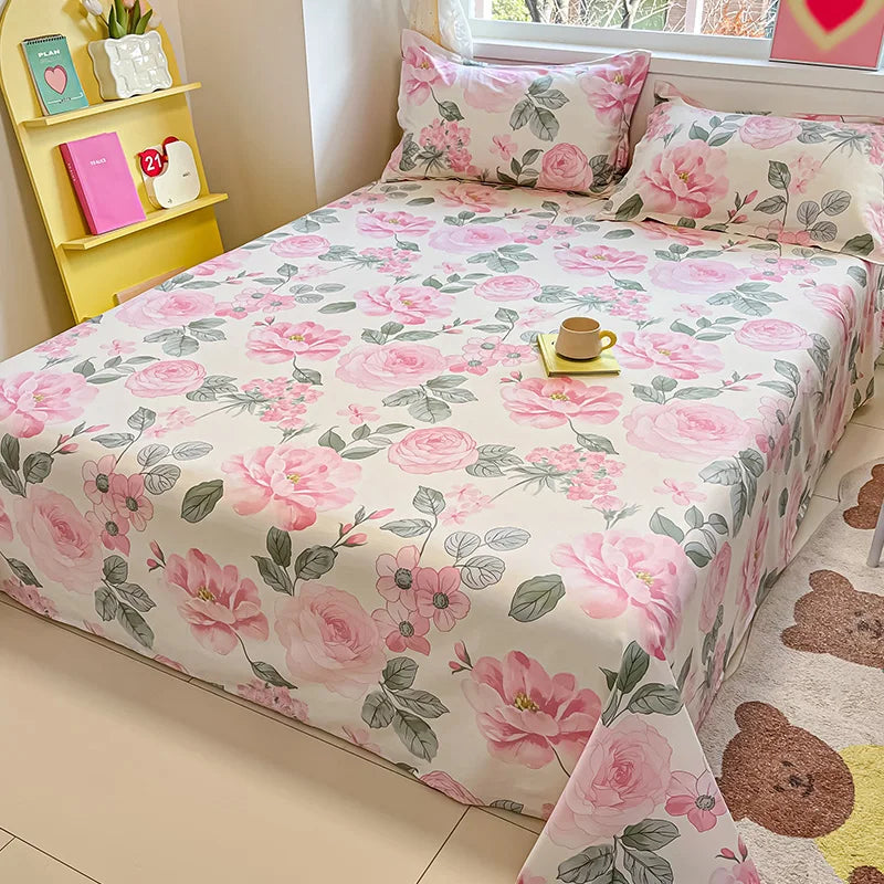 1pcs 100% Cotton Bed Sheet Flower Series Printed Double Top King Sheets for Girls Boys Kids Single Queen King Size Bed Linen