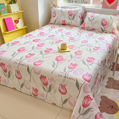 1pcs 100% Cotton Bed Sheet Flower Series Printed Double Top King Sheets for Girls Boys Kids Single Queen King Size Bed Linen