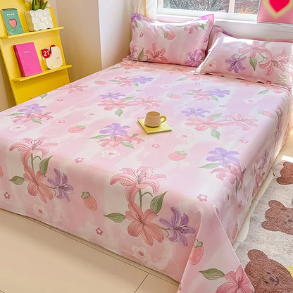 1pcs 100% Cotton Bed Sheet Flower Series Printed Double Top King Sheets for Girls Boys Kids Single Queen King Size Bed Linen