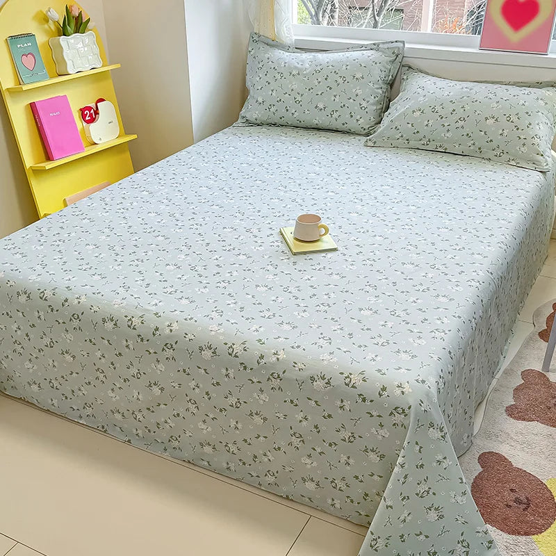 1pcs 100% Cotton Bed Sheet Flower Series Printed Double Top King Sheets for Girls Boys Kids Single Queen King Size Bed Linen