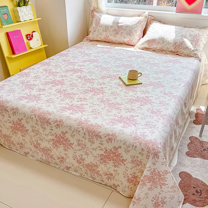 1pcs 100% Cotton Bed Sheet Flower Series Printed Double Top King Sheets for Girls Boys Kids Single Queen King Size Bed Linen