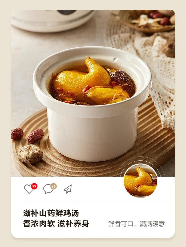 Household electric stew pot. Porridge cooking artifact. Automatic ceramic. Soup stew pot. Food supplement.