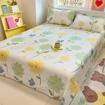 1pcs 100% Cotton Bed Sheet Flower Series Printed Double Top King Sheets for Girls Boys Kids Single Queen King Size Bed Linen