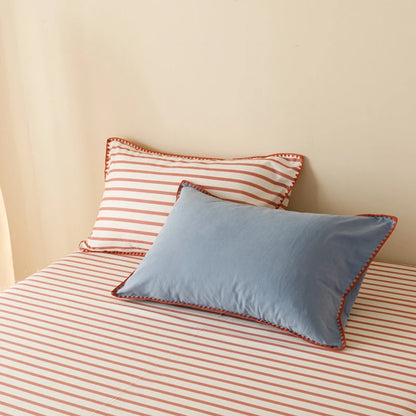 Striped Girls Flower Bedding Sets, Washed Cotton Bed Linens, Soft Quilt Cover Sheet Set, Simple Bedspread, Home Textiles