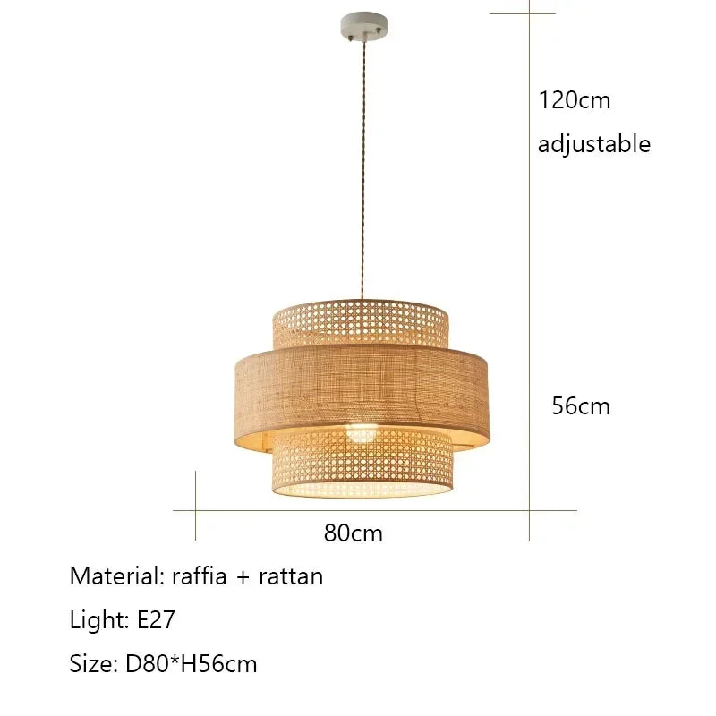 Nordic Wabi-sabi Led Chandelier Rattan Woven Pendant Light For Room Kitchen Island Restaurant Store Lamp Home Decorations Lustre