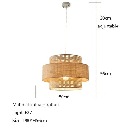 Nordic Wabi-sabi Led Chandelier Rattan Woven Pendant Light For Room Kitchen Island Restaurant Store Lamp Home Decorations Lustre